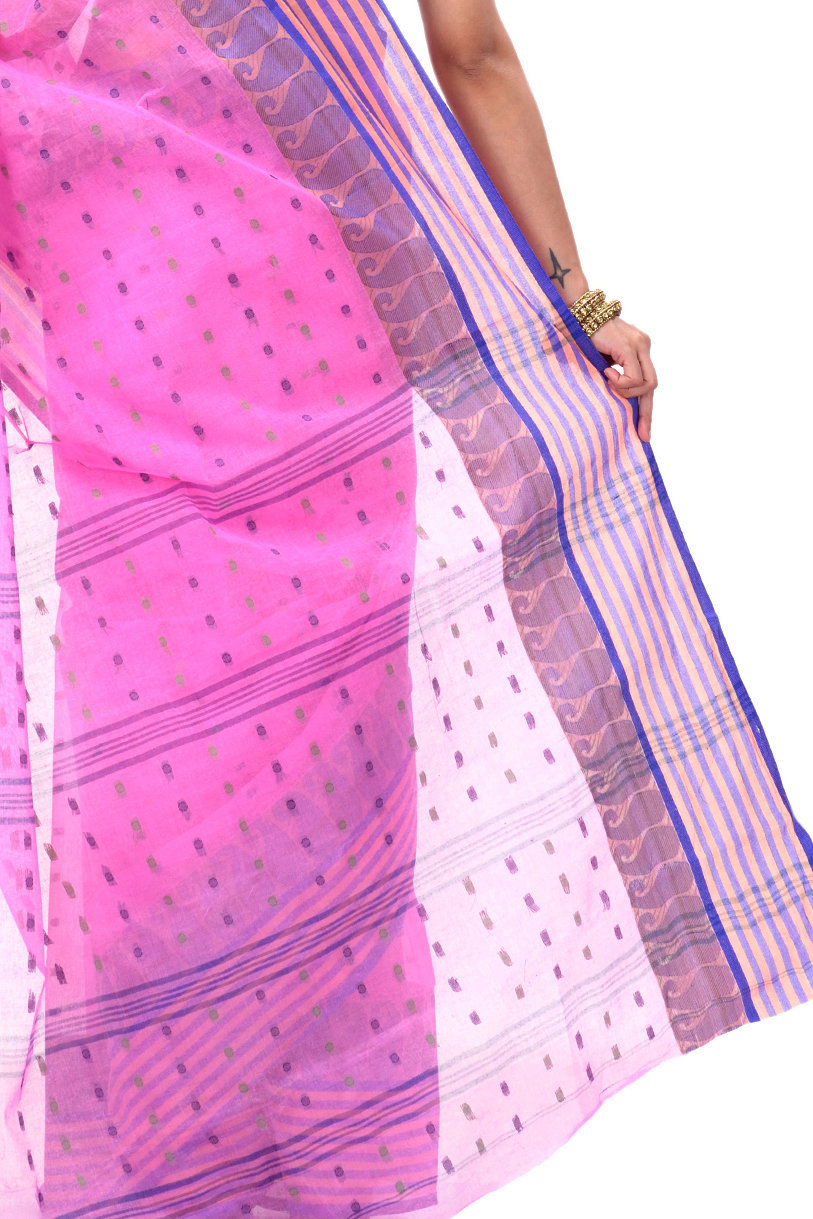 Pink Pure Cotton Moti_Buti Tant Saree (746)